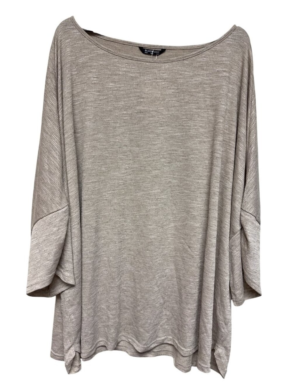Bloomchic Woman's Top Oatmeal Waffle Knit Scoop Neck Tan 3/4 Size 30 NWT